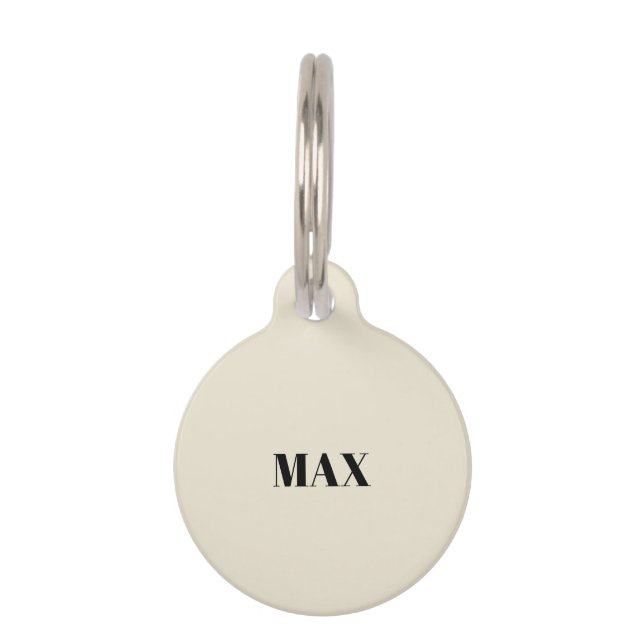 Simple custom off white minimalist dog name info pet ID tag (Front)