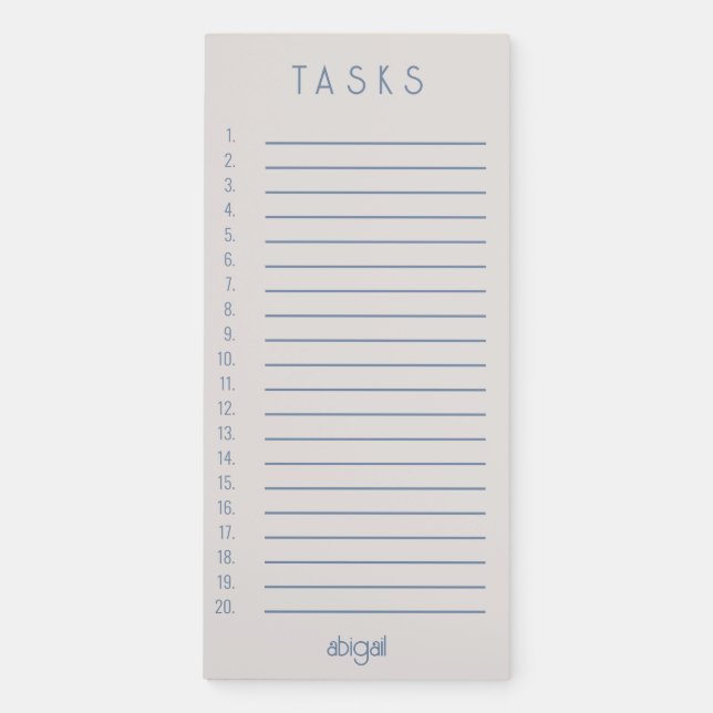 Simple Custom Periwinkle and Beige Tasks  Magnetic Notepad (Front)