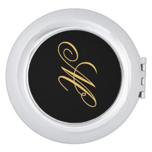 Simple Custom Personalized Gold Initial Monogram Compact Mirror
