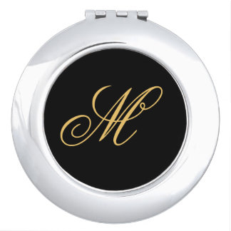 Simple Custom Personalized Gold Initial Monogram Makeup Mirror