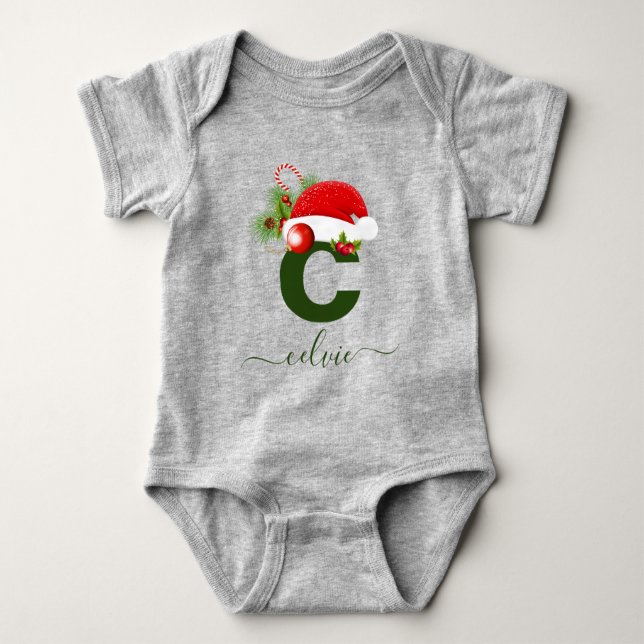 Simple Custom Personalized Monogram Christmas Baby Bodysuit (Front)