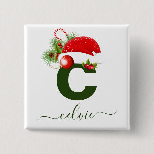 Simple Custom Personalized Monogram Christmas Button