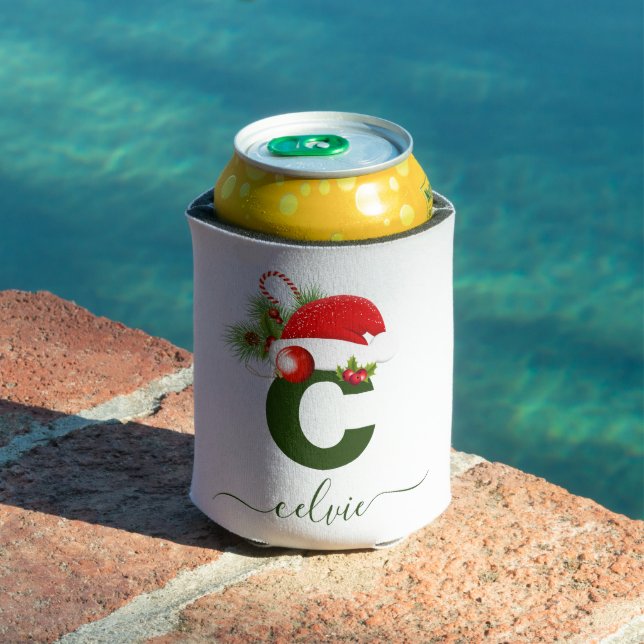 Simple Custom Personalized Monogram Christmas Can Cooler (In Situ Pool)
