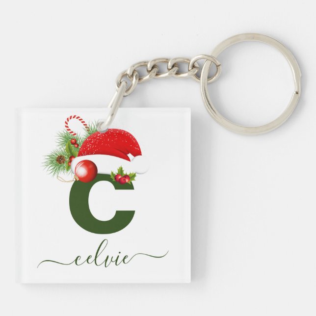 Simple Custom Personalized Monogram Christmas Keychain (Back)