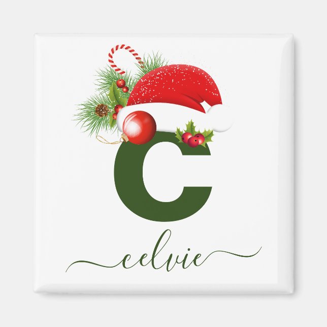 Simple Custom Personalized Monogram Christmas Magnet (Front)