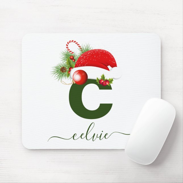 Simple Custom Personalized Monogram Christmas Mouse Pad (With Mouse)