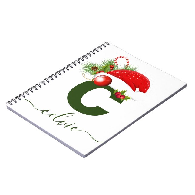 Simple Custom Personalized Monogram Christmas Notebook (Left Side)