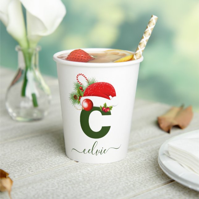 Simple Custom Personalized Monogram Christmas Paper Cups (Insitu)