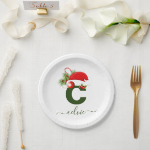 Simple Custom Personalized Monogram Christmas Paper Plates
