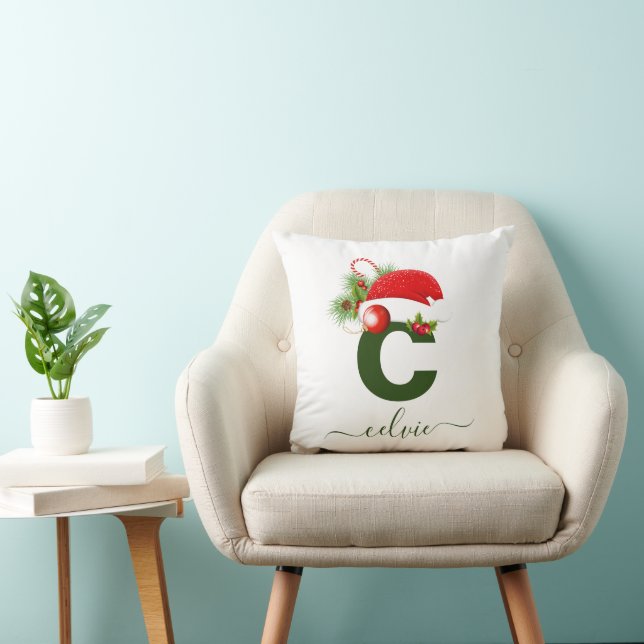 Simple Custom Personalized Monogram Christmas Throw Pillow (Chair)