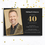 Simple Custom Photo Black Gold 40th Birthday Party Invitation<br><div class="desc">Simple Custom Photo Black Gold 40th Birthday Party Invitation. Celebrate a milestone in style with our invitation design that seamlessly blends simplicity and sophistication. The timeless combination of black and gold sets the tone for an elegant affair, ensuring your milestone birthday is a truly classy event. The design features a...</div>
