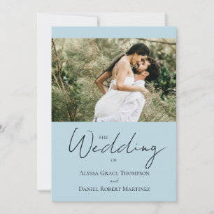 Simple Custom Photo Black white blue Wedding Invitation