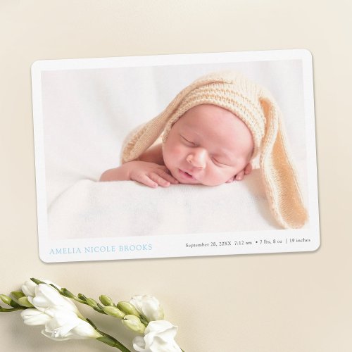 Simple Custom Photo Blue New Baby Boy Birth  Announcement