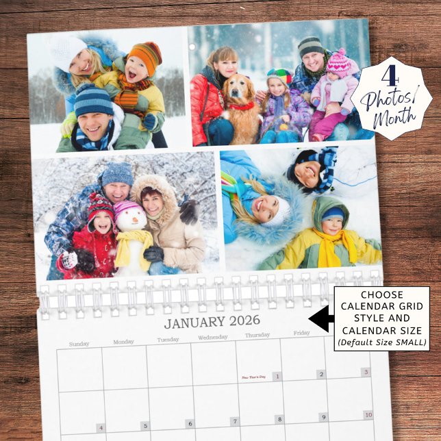 Simple Custom Photo Collage 4 Per Month Calendar (Creator Uploaded)