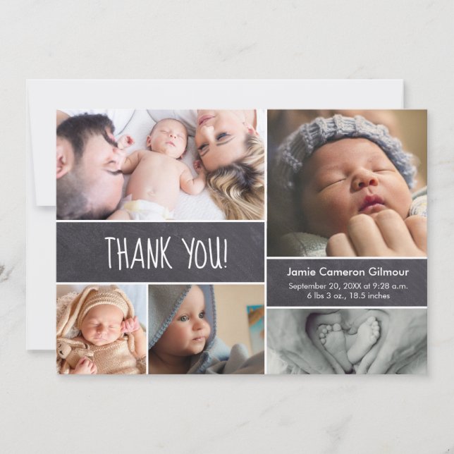 Simple Custom Photo Collage Baby Shower Thank you Card (Front)