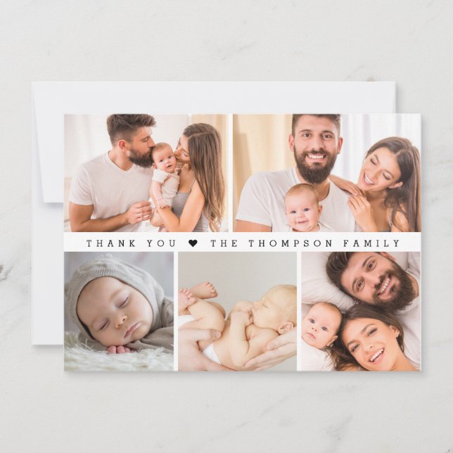 Simple Custom Photo Collage Baby Shower Thank You Card (Front)
