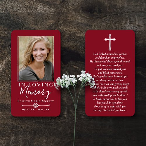 Simple Custom Photo Holy Cross Memorial Cards