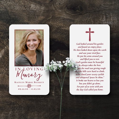 Simple Custom Photo Holy Cross Memorial Cards