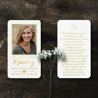 Simple Custom Photo Holy Dove Memorial Cards