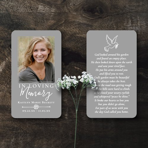 Simple Custom Photo Holy Dove Memorial Cards