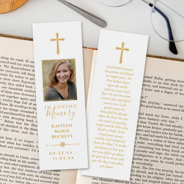 Simple Custom Photo Laminated Memorial Bookmarks | Zazzle