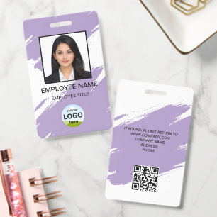 Simple Custom Photo Name Company Logo Purple Badge
