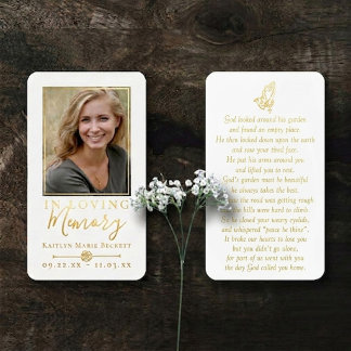 Simple Custom Photo Praying Hands Memorial Cards