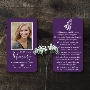 Simple Custom Photo Praying Hands Memorial Cards