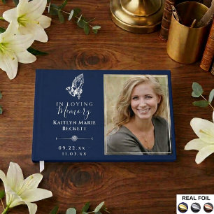 Simple Custom Photo Praying Hands Memorial Foil Guest Book