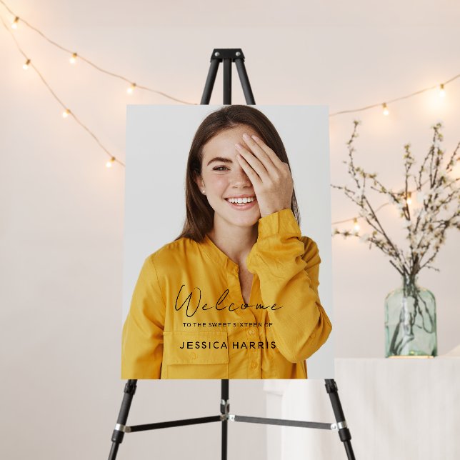 Simple Custom Photo Sweet Sixteen Birthday Welcome Foam Board (In Situ (Stand))