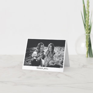 Simple Custom Photo Typewriter Font Black White Letterpress Thank You Card