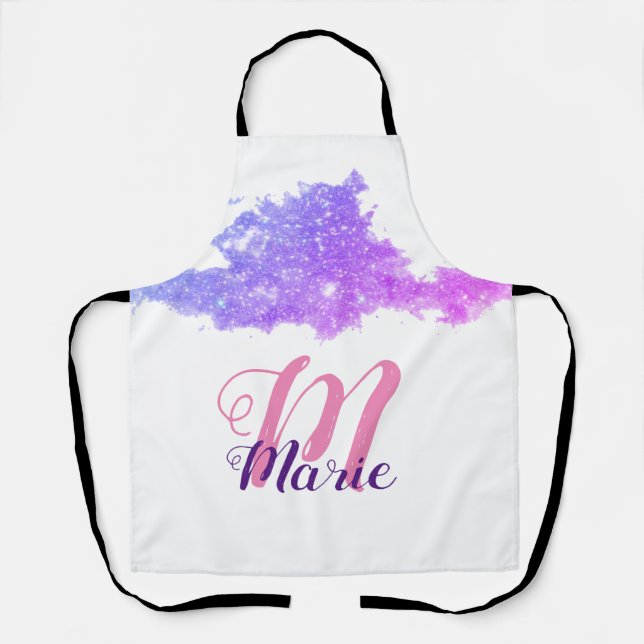 simple custom pink purple sparkle add you name let apron (Front)