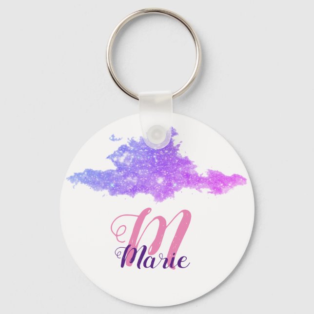 simple custom pink purple sparkle add you name let keychain (Front)