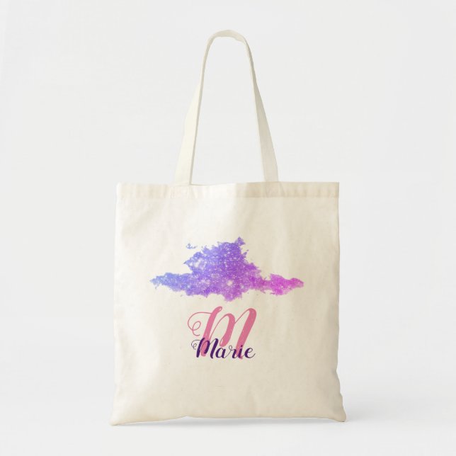 simple custom pink purple sparkle add you name let tote bag (Front)