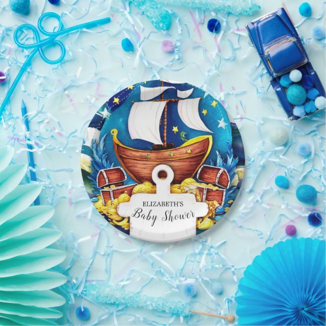 Simple Custom Pirate Baby Shower Paper Plates (Party)
