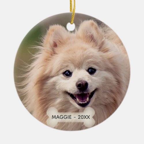 Simple Custom Pomeranian Dog Photo Ceramic Ornament