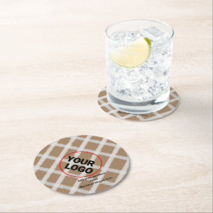 Simple custom QR code add you name logo Classic Ro Round Paper Coaster