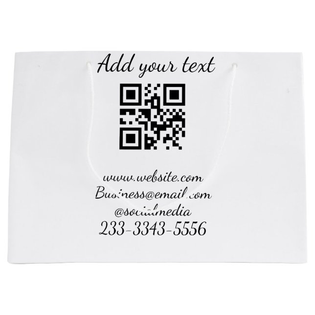simple custom QR code add your name text  Classic  Large Gift Bag (Front)