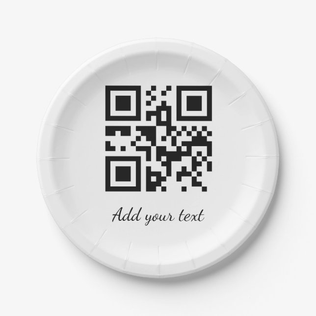 simple custom QR code add your name text  Classic  Paper Plates (Front)