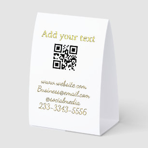 simple custom QR code add your name text Classic Paper Table Tent