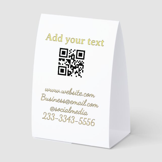 simple custom QR code add your name text  Classic  Paper Table Tent (Front)