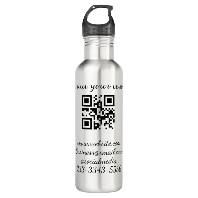 simple custom QR code add your name text  Classic  Stainless Steel Water Bottle (Front)