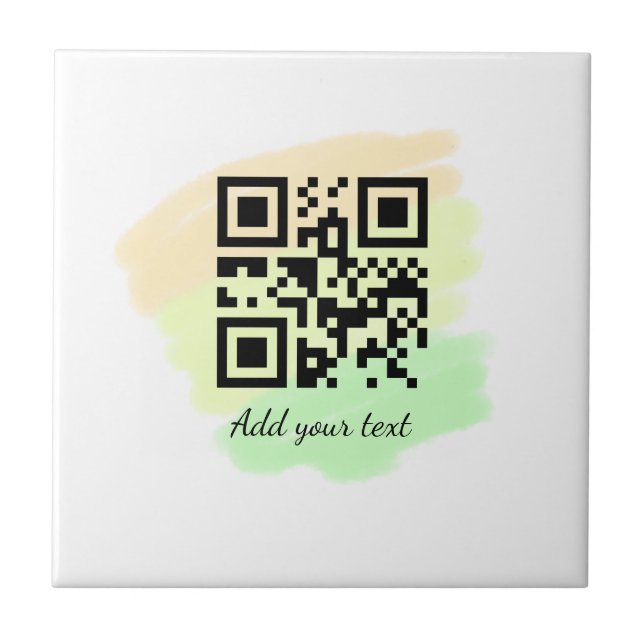 simple custom QR code add your name text watercolo Ceramic Tile (Front)
