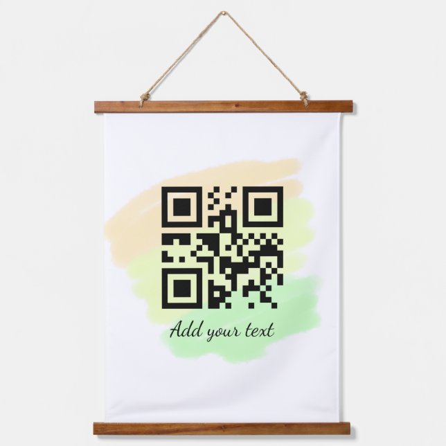 simple custom QR code add your name text watercolo Hanging Tapestry (Front)