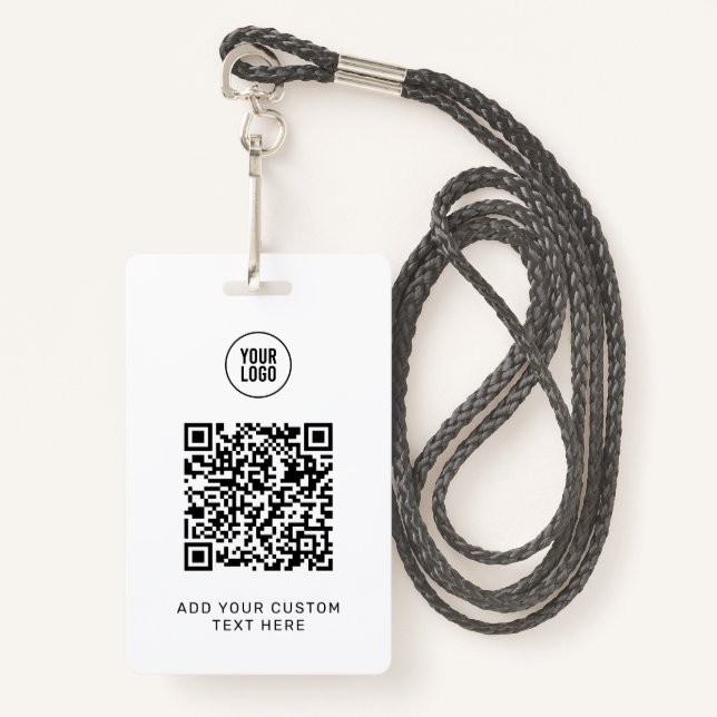 Simple Custom QR Code Business Logo Lanyard Card Badge (Front with Lanyard)