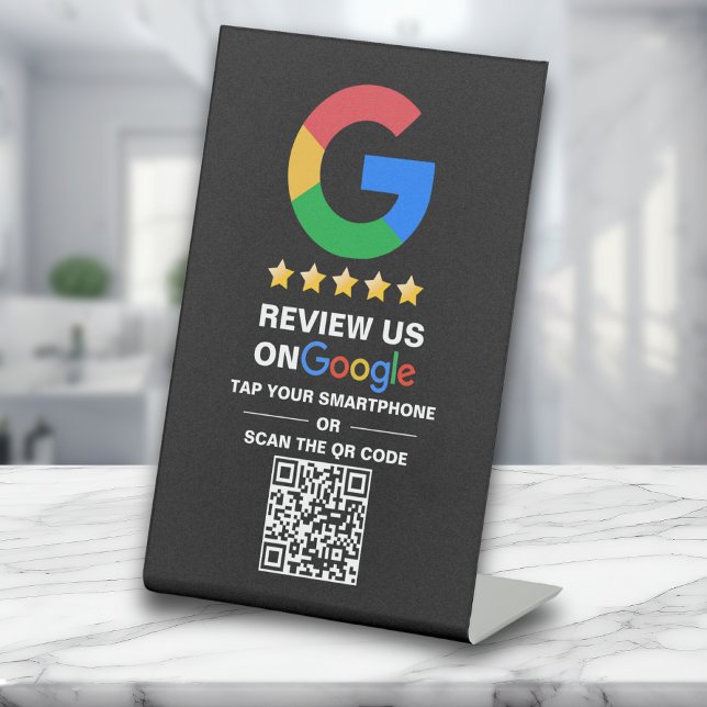 Simple Custom Qr Code Google Review Black Pedestal Sign (Creator Uploaded)