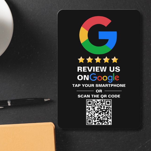 Simple Custom Qr Code Google Review Business Black Enclosure Card (Creator Uploaded)