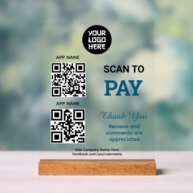 Simple Custom QR Code Payment - Scan to Pay Logo  Acrylic Sign (Neutral)
