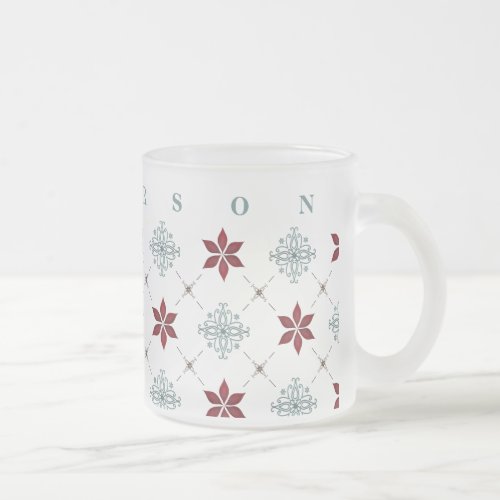 Simple Custom Red Blue Star Flourish Pattern Frosted Glass Coffee Mug