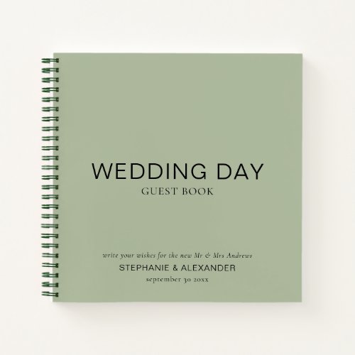 Simple Custom Sage Green Wedding Guest Book